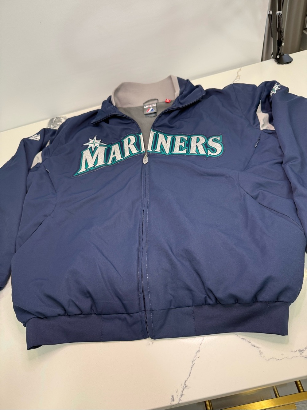 Majestic Authentic Seattle Mariners Dugout Jacket Medium Full Zip Navy Blue